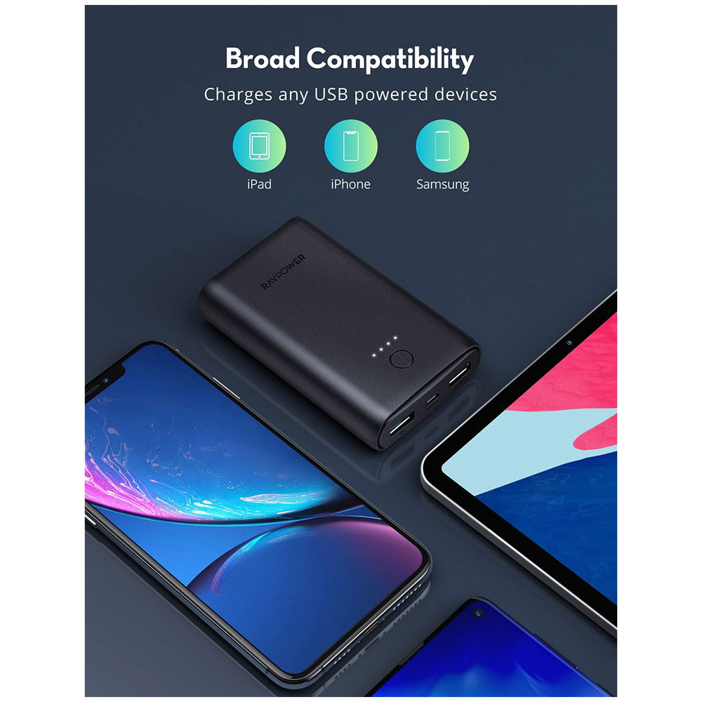 RAVPower RP-PB171 10050mAh QC 18W 2-Port Power Bank - Black RAVPower RP-PB171 10050mAh QC 18W 2-Port Power Bank - Black